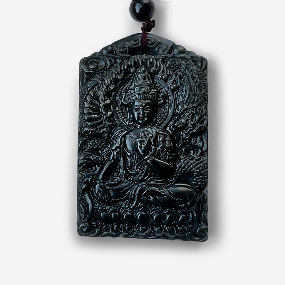 Buddha of Compassion with Dragon – Jade  Amulet