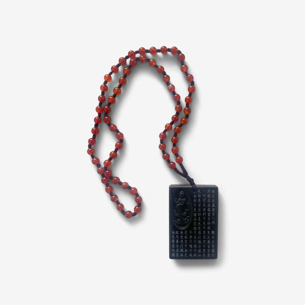 Dark Green Jade Heart Sutra – Amulet with beads